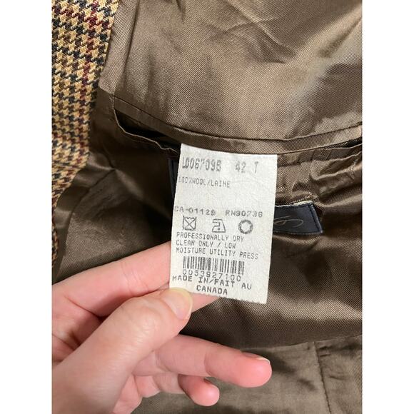 Vintage Lord & Taylor Blazer 42 Tall Ralph Lauren Wool Houndstooth Beige Tan 42T - Picture 13 of 14
